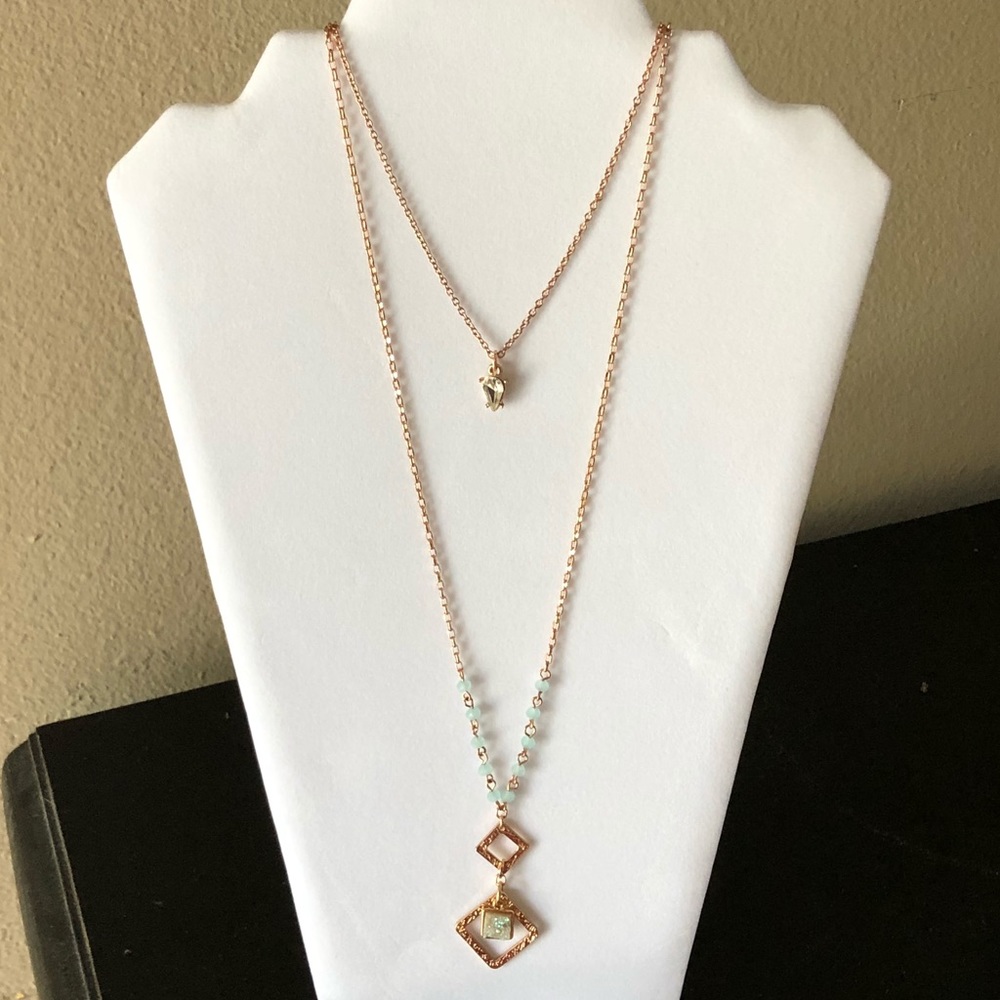 NEW Double layer necklace rose gold long length - Picture 1 of 7